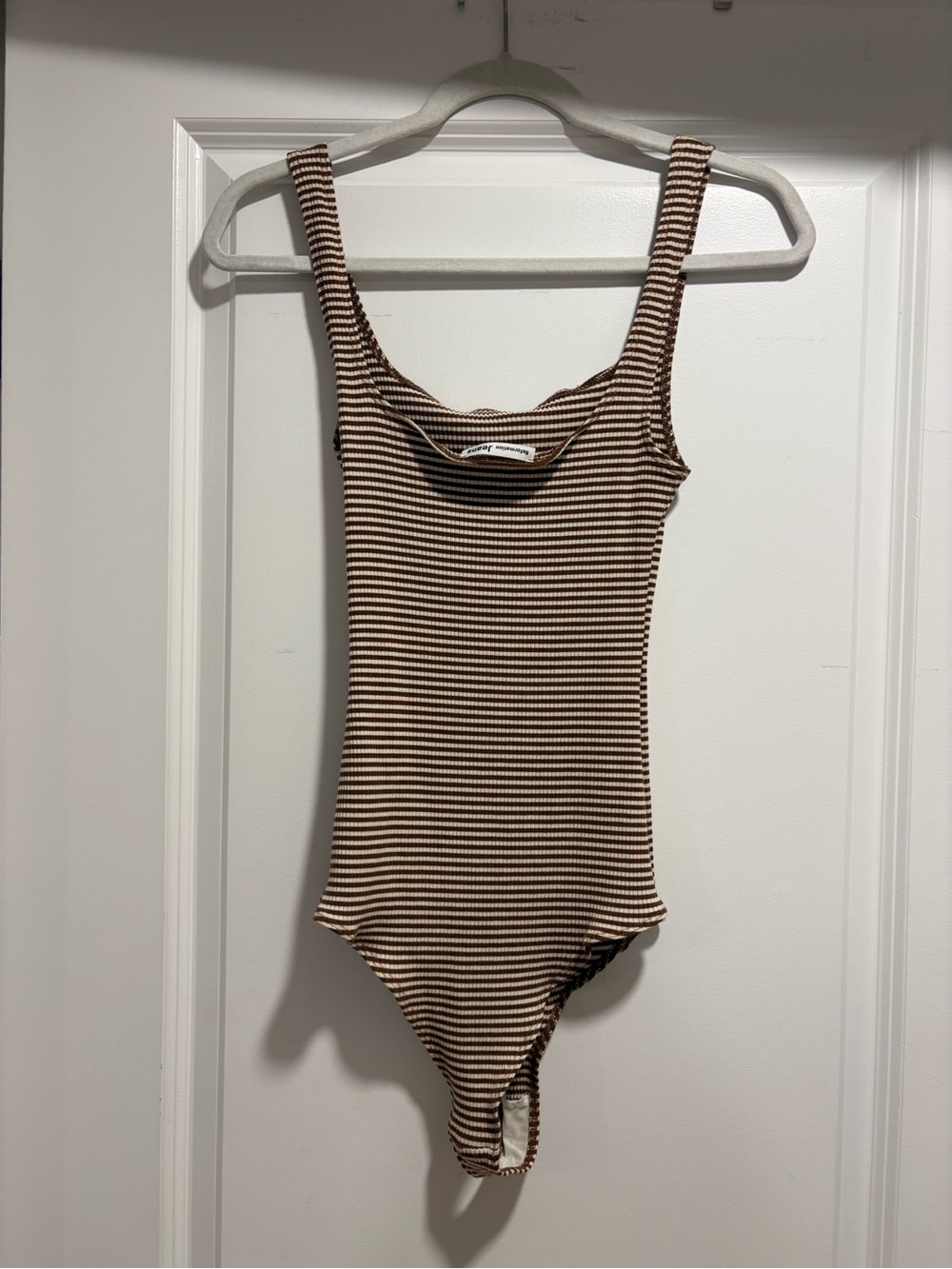 Reformation Brown and White Striped Ribbed Tank Bodysuit - Picture 2 of 5